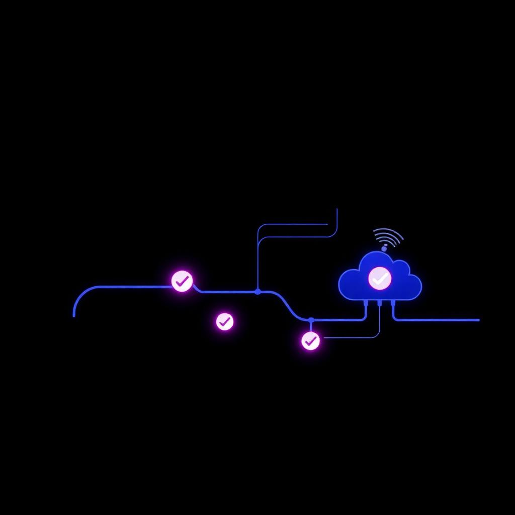 Abstract CI/CD pipeline flowing into a cloud with a wireless signal